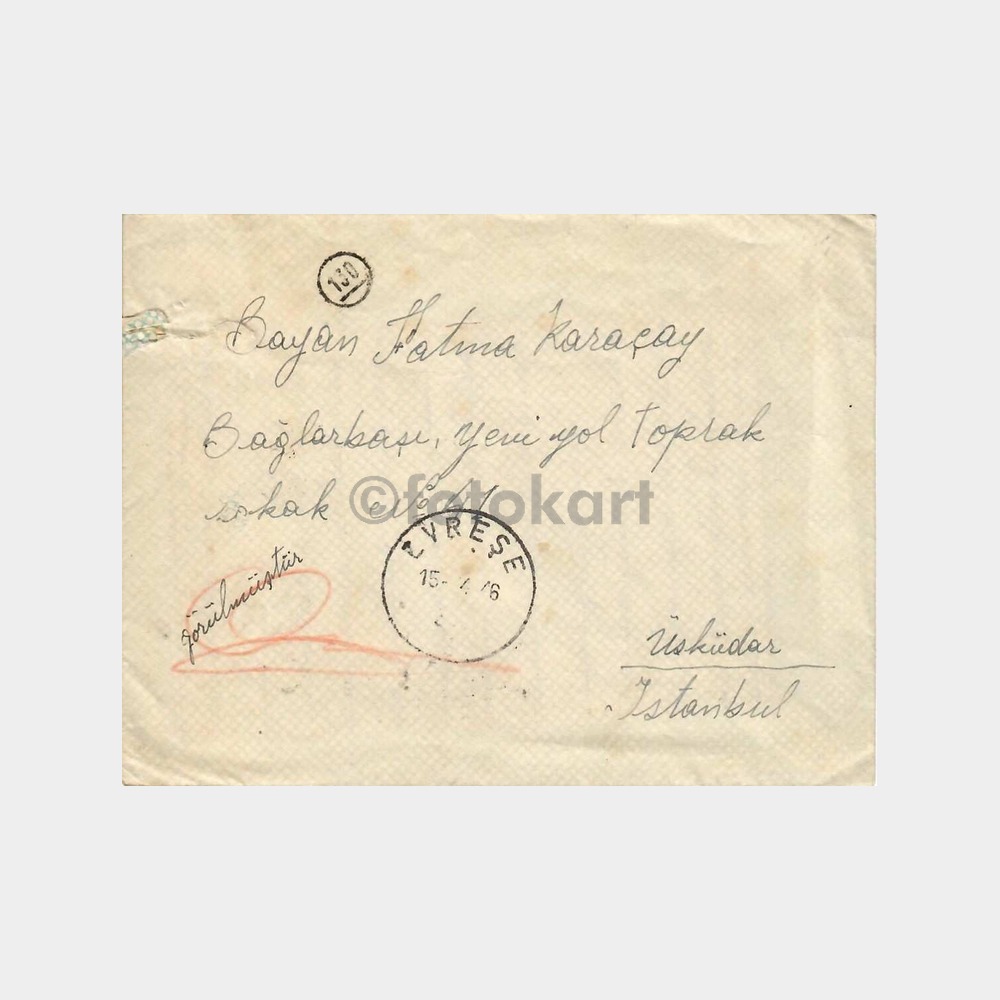 1946 2 Adet Üsküdar Çamlıca Damgalı Zarf