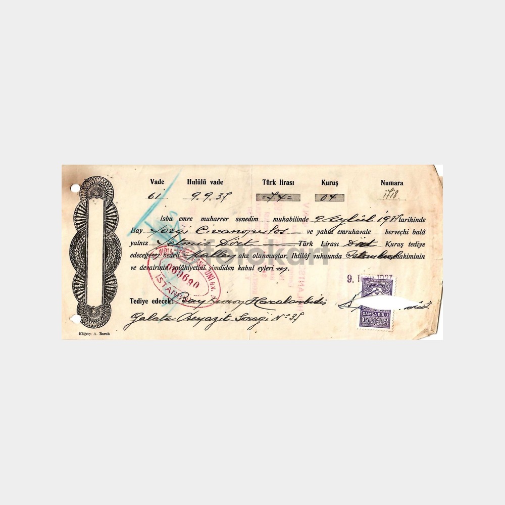 1934 - 1938 Arası 14 Adet Tüccar Borç Senetleri - Görsel 7