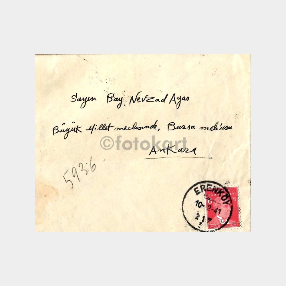 1941 Erenköy Millet Meclisi Damgalı Zarf