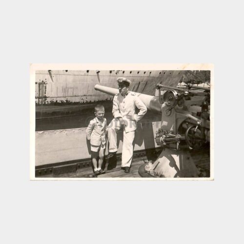 1942 Gölcük Savaş Gemisi Denizci ve Çocuk Fotoğraf