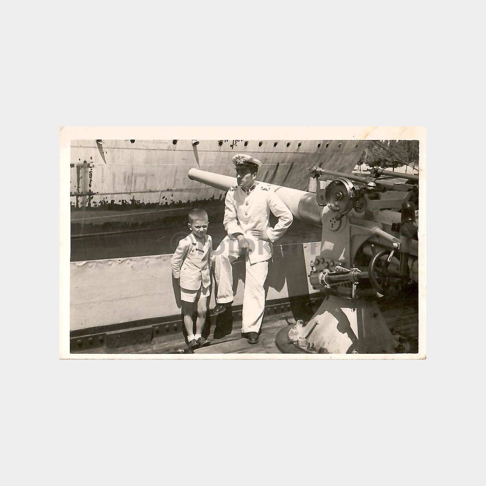 1942 Gölcük Savaş Gemisi Denizci ve Çocuk Fotoğraf
