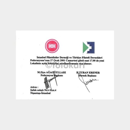 İstanbul Filatelist Derneği Açılış Davetiyesi
