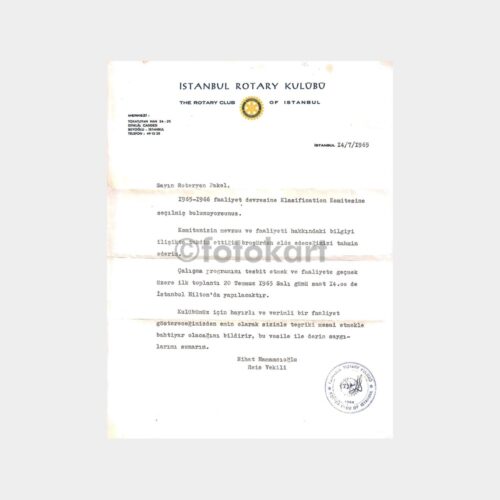 İstanbul Rotary Kulübü 2 Adet Antetli Mektup