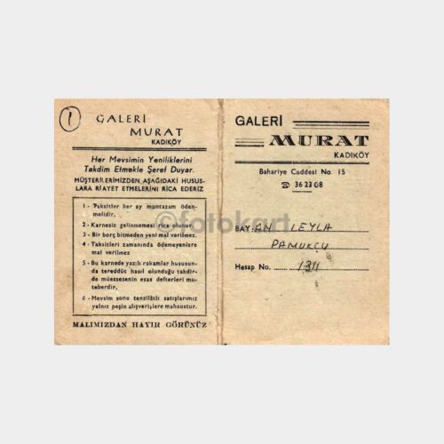 1973 Kadıköy Galeri Murat Hesap Kartı