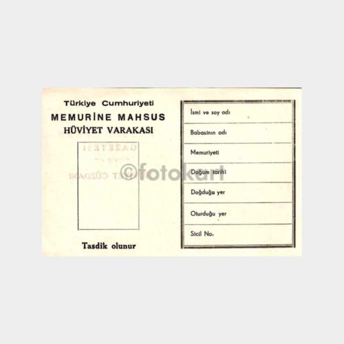 Memurine Mahsus Hüviyet Varakası