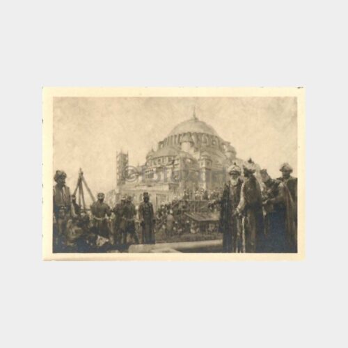 Mimar Sinan ve Cami İnşaatı Tasviri Gravür Kartpostal