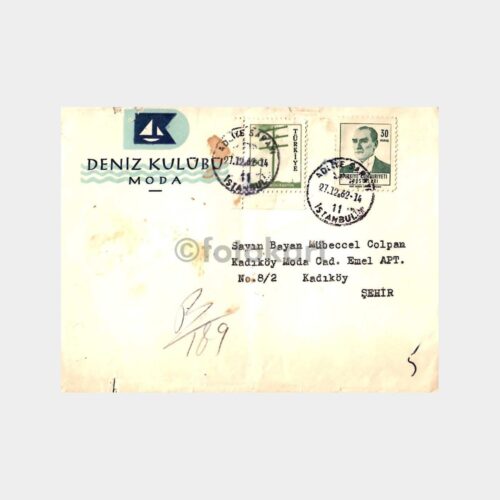 1962 Moda Deniz Kulübü Antetli Damgalı Zarf