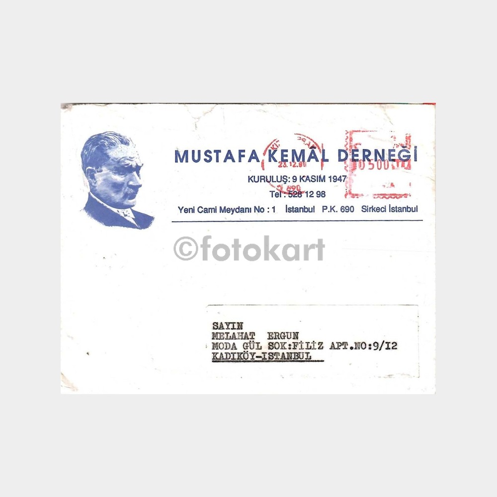 1991 Mustafa Kemal Derneği Antetli Zarf