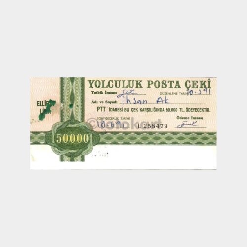 1991 Yolculuk Posta Çeki 50 Bin Lira