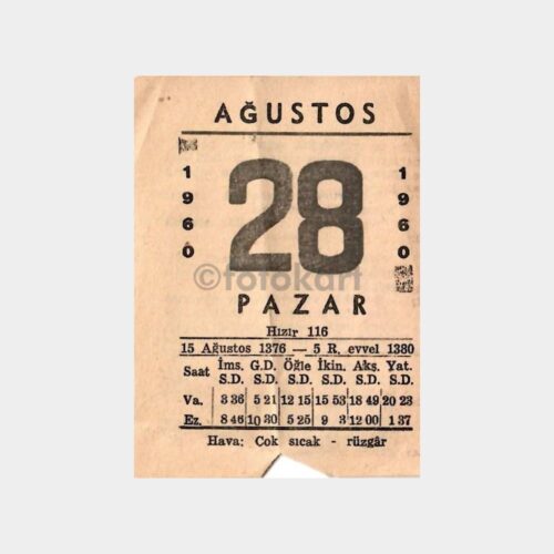 1960 - 28 Ağustos Takvim Yaprağı