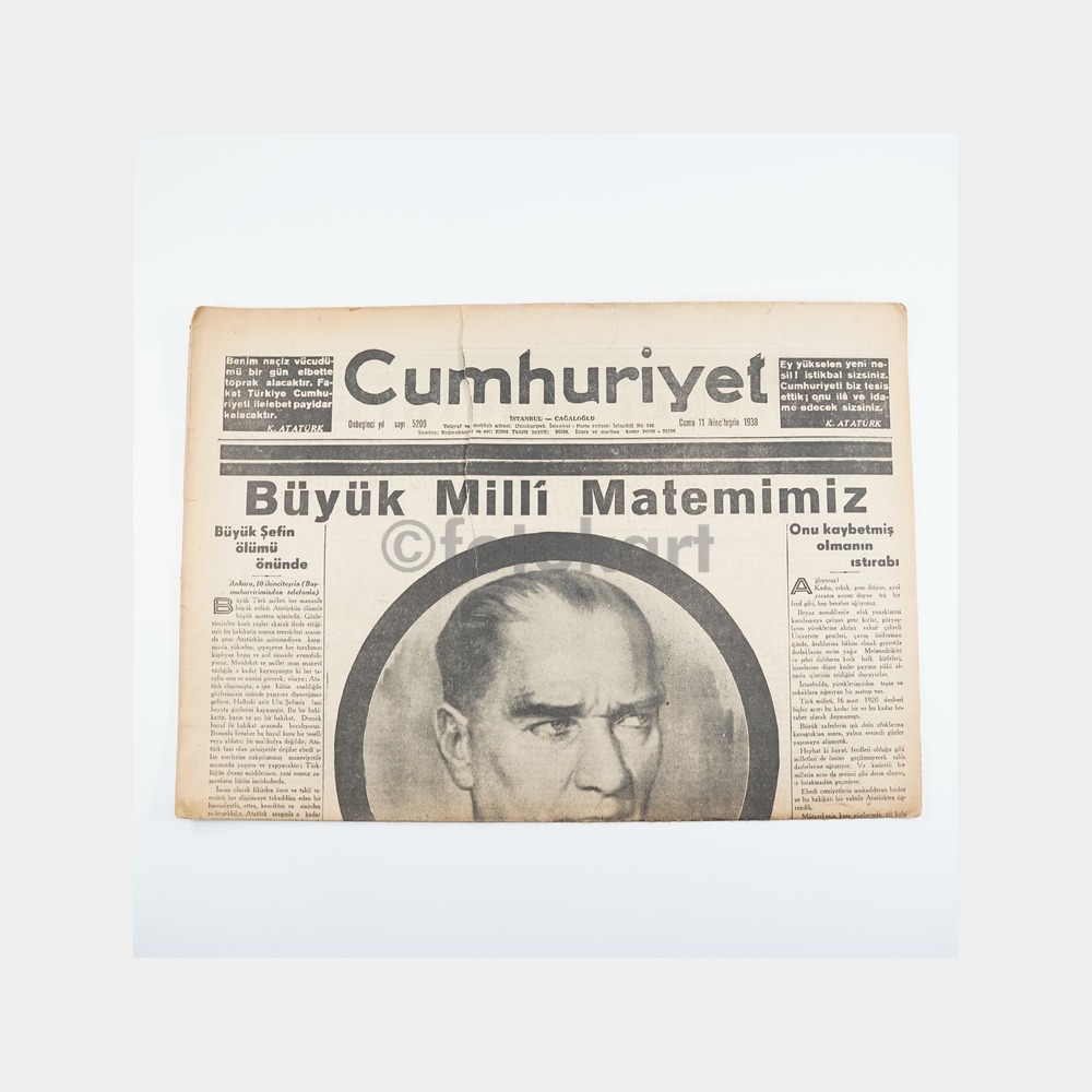 Atatürk'ün Ölümü - Cumhuriyet Gazetesi Orijinal Nüsha, 11 Kasım 1938