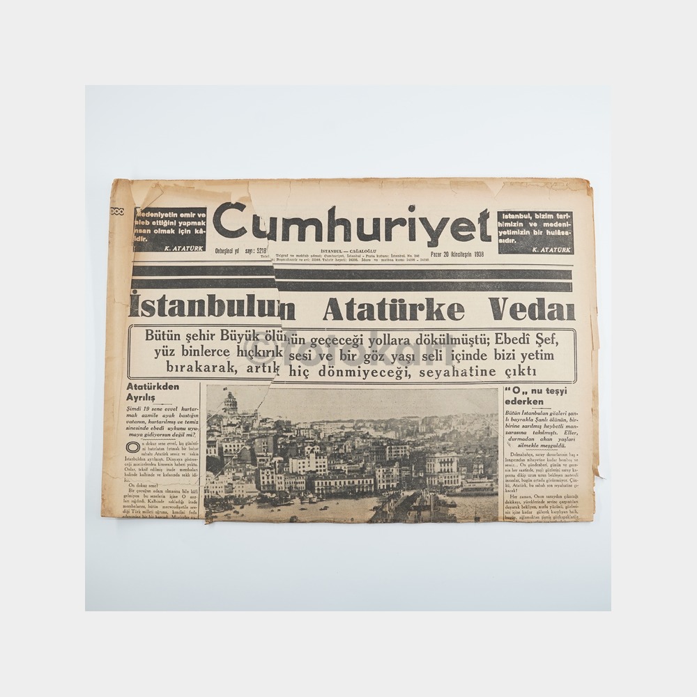Atatürk'ün Ölümü - Cumhuriyet Gazetesi Orijinal Nüsha, 20 Kasım 1938