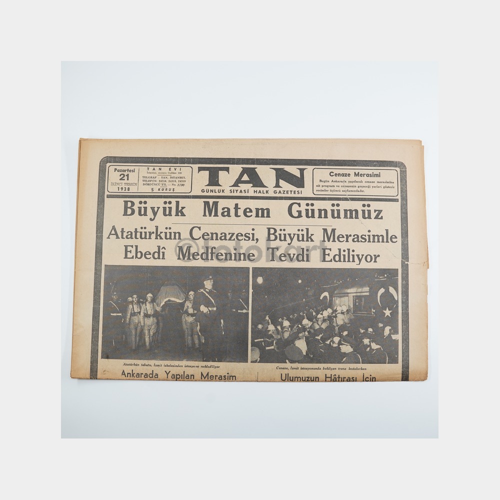 Atatürk'ün Ölümü - Tan Gazetesi Orijinal Nüsha, 21 Kasım 1938