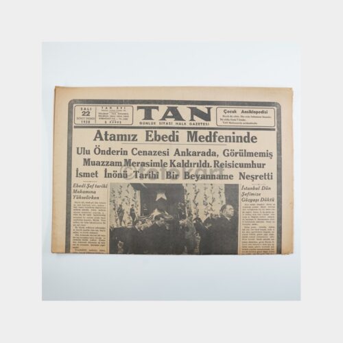 Atatürk'ün Ölümü - Tan Gazetesi Orijinal Nüsha, 22 Kasım 1938