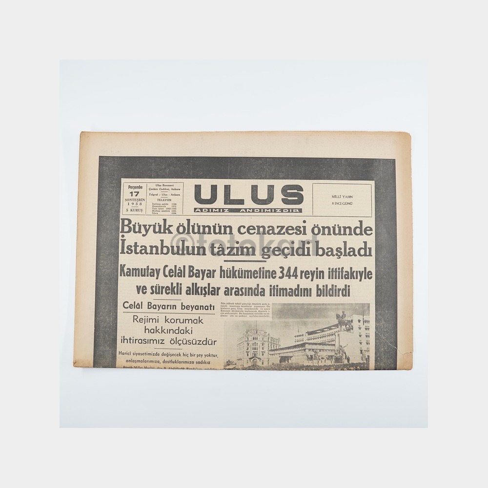 Atatürk'ün Ölümü - Ulus Gazetesi Orijinal Nüsha, 17 Kasım 1938