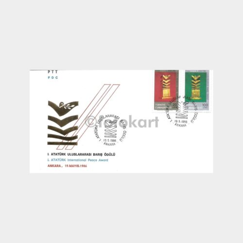 1986 Atatürk Uluslararası Barış PTT FDC-İlk Gün Zarfı
