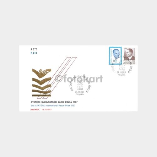 1987 Atatürk Uluslararası Barış Ödülü PTT FDC-İlk Gün Zarfı