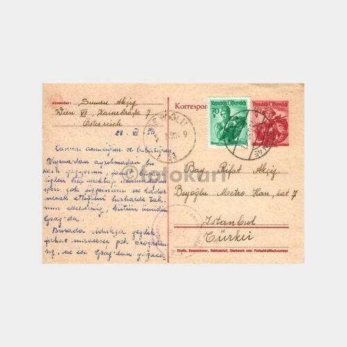1950 Avusturya Viyana Damgalı Posta Kartı