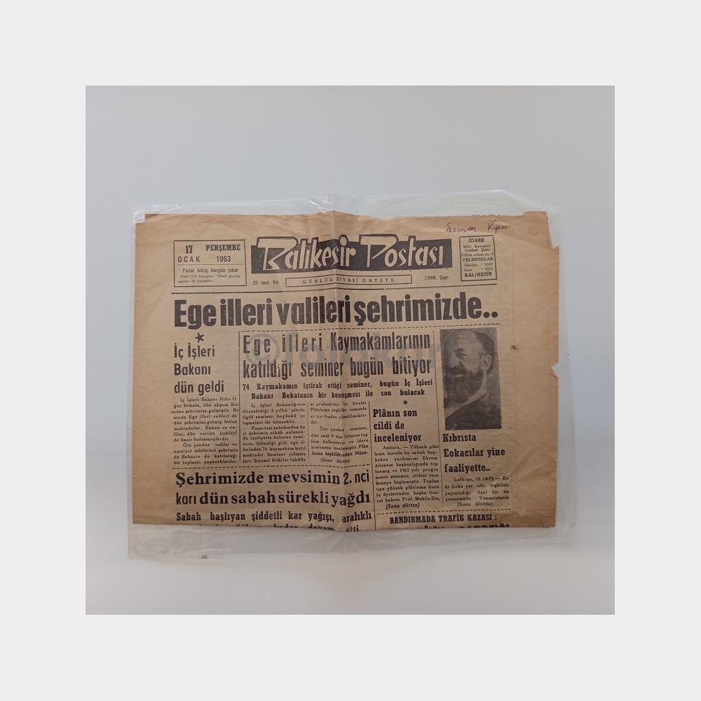 Balıkesir Postası Gazetesi, 1963 17 Ocak Nüshası