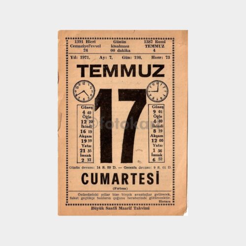 Büyük Saatli Maarif Takvimi - 17 Temmuz 1971 Sayfası