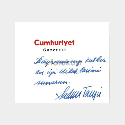 Cumhuriyet Gazetesi Sadun Tanju Tebrik Kartı