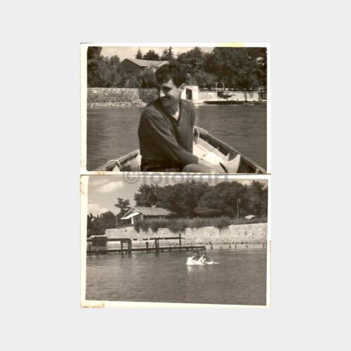 1958 Dalyan Sandalda Adam ve Yüzen Çocuklar 2 Adet Fotoğraf