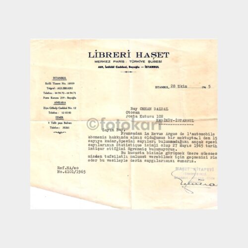 1965 Haşet Libreri - Yayınevi Yazısı