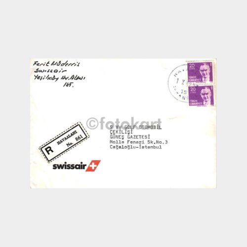 1982 Havaalanı Swissair Damgalı Uçak Zarfı
