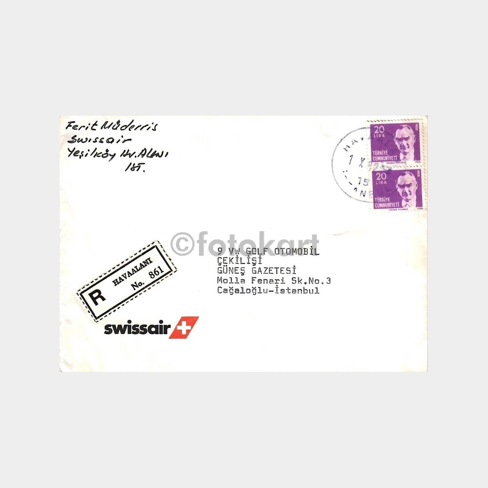 1982 Havaalanı Swissair Damgalı Uçak Zarfı
