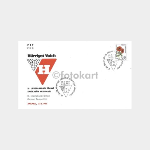 1985 Hürriyet Vakfı Karikatür Yarışması PTT FDC-İlk Gün Zarfı