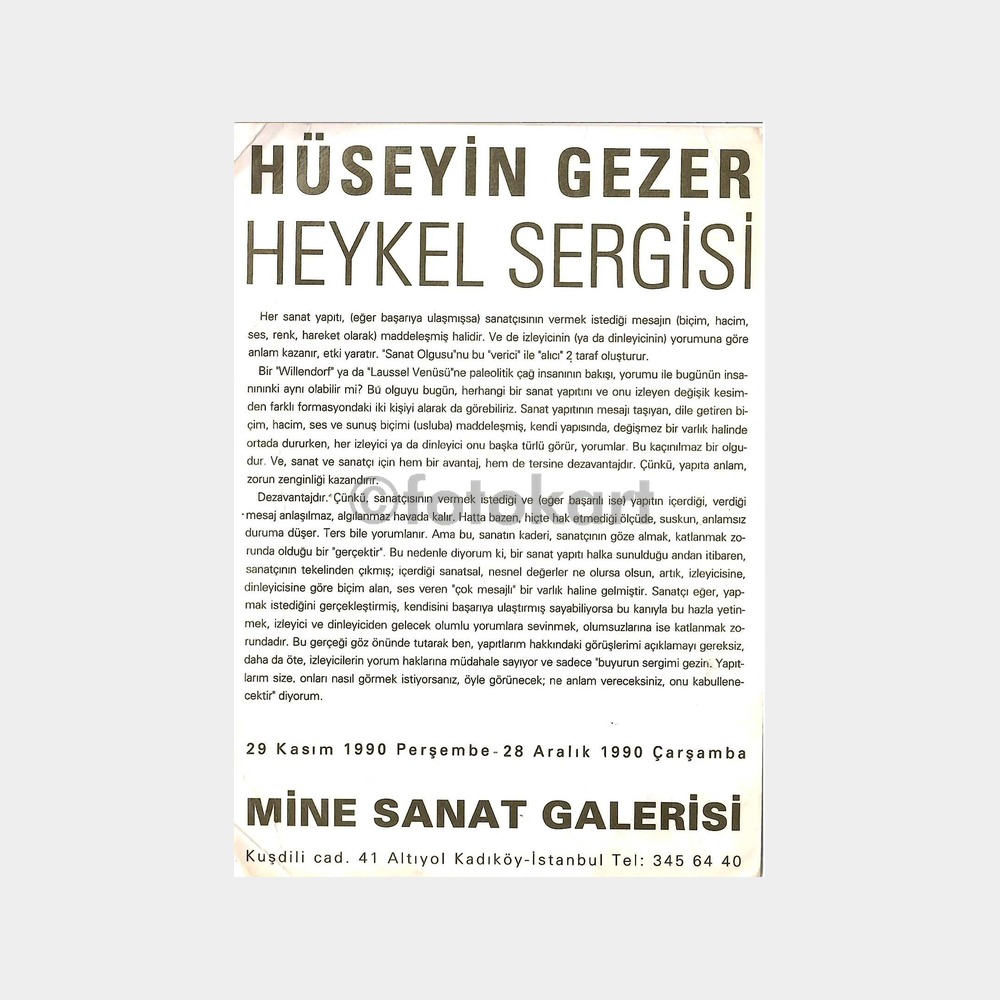 1990 Hüseyin Gezer Heykel Sergisi Tanıtım Kartı - Görsel 2