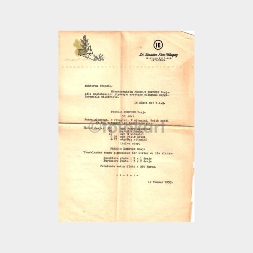 1953 İbrahim Etem İlaç Tanıtım Yazısı
