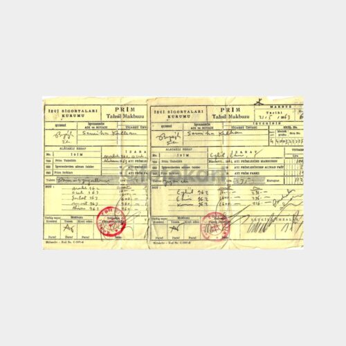 1963 İşçi Sigortaları Kurumu Makbuzu (2 Adet)