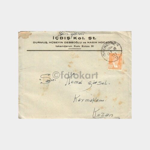 1948 İskenderun İçdış Kol. Şt. Antetli Zarf