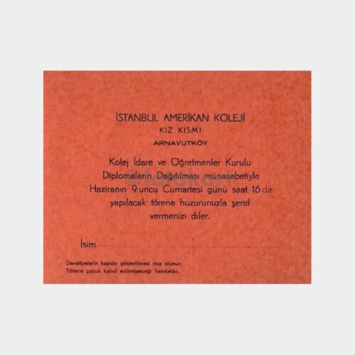 İstanbul Amerikan Koleji Kız Diploma Töreni Davetiye