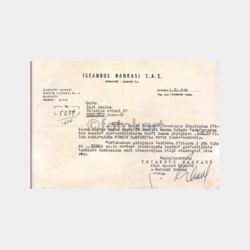 1964 İstanbul Bankası Yazısı