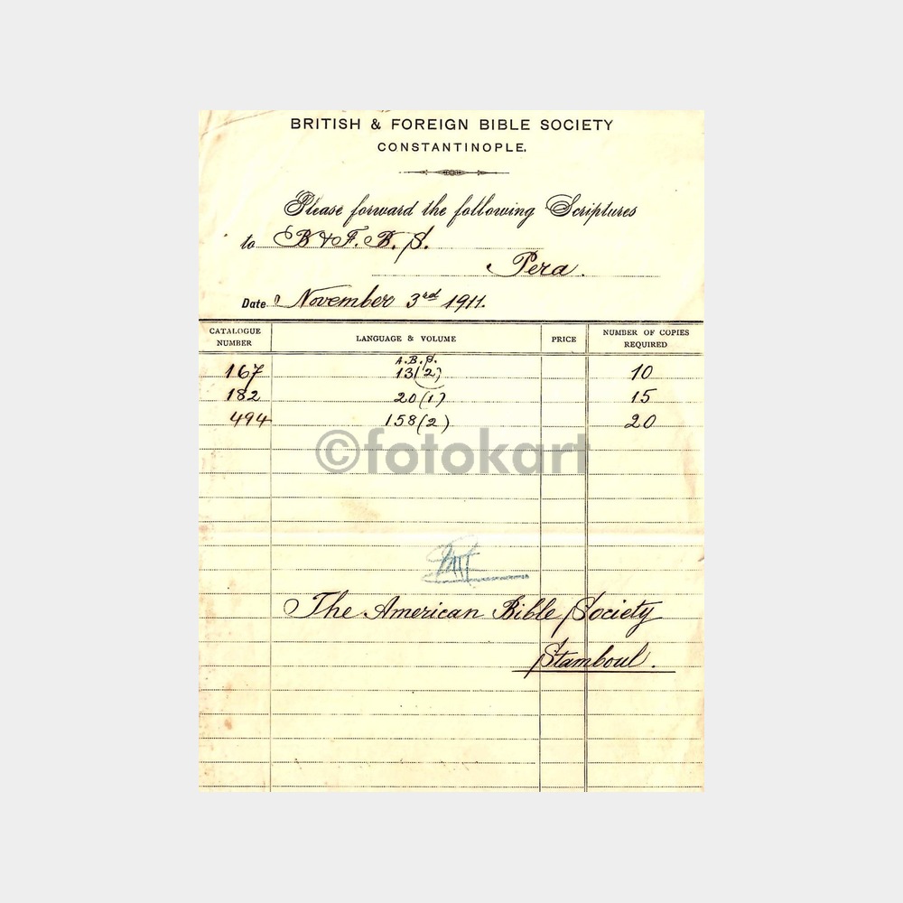 1911 İstanbul British Bible Society Belge