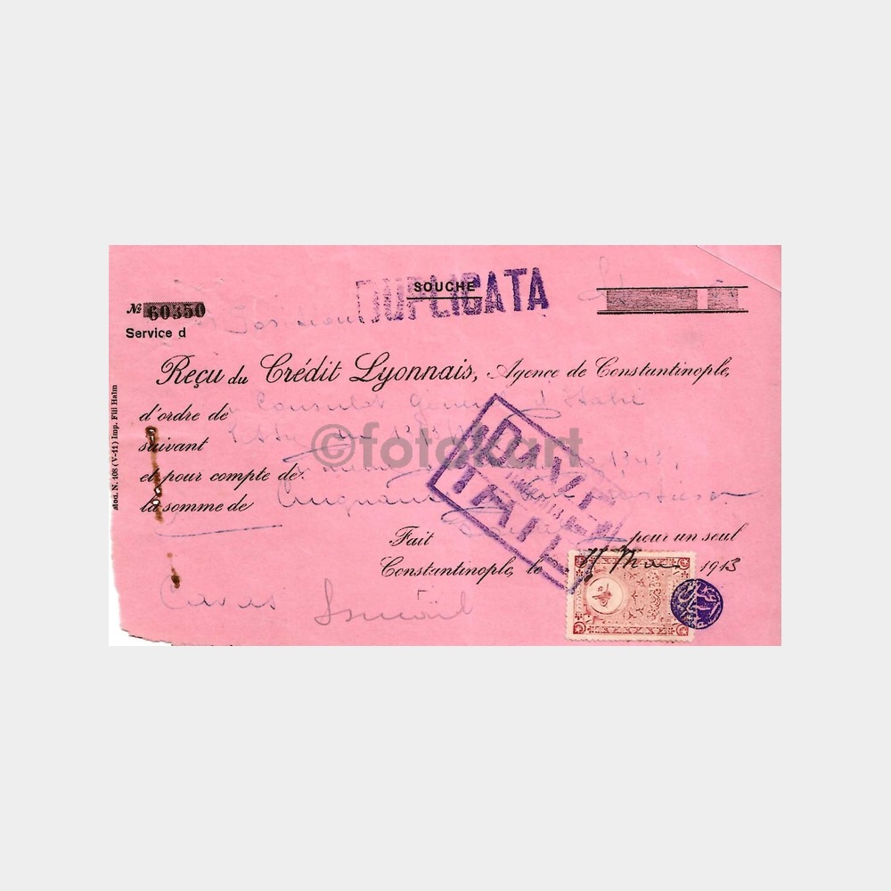 1913 İstanbul Credit Lyonnais Bankası Belgesi - Görsel 2