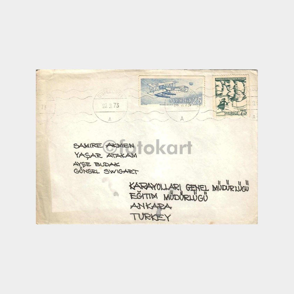 1973 İsveç Uçak Pullu ve Damgalı Zarf