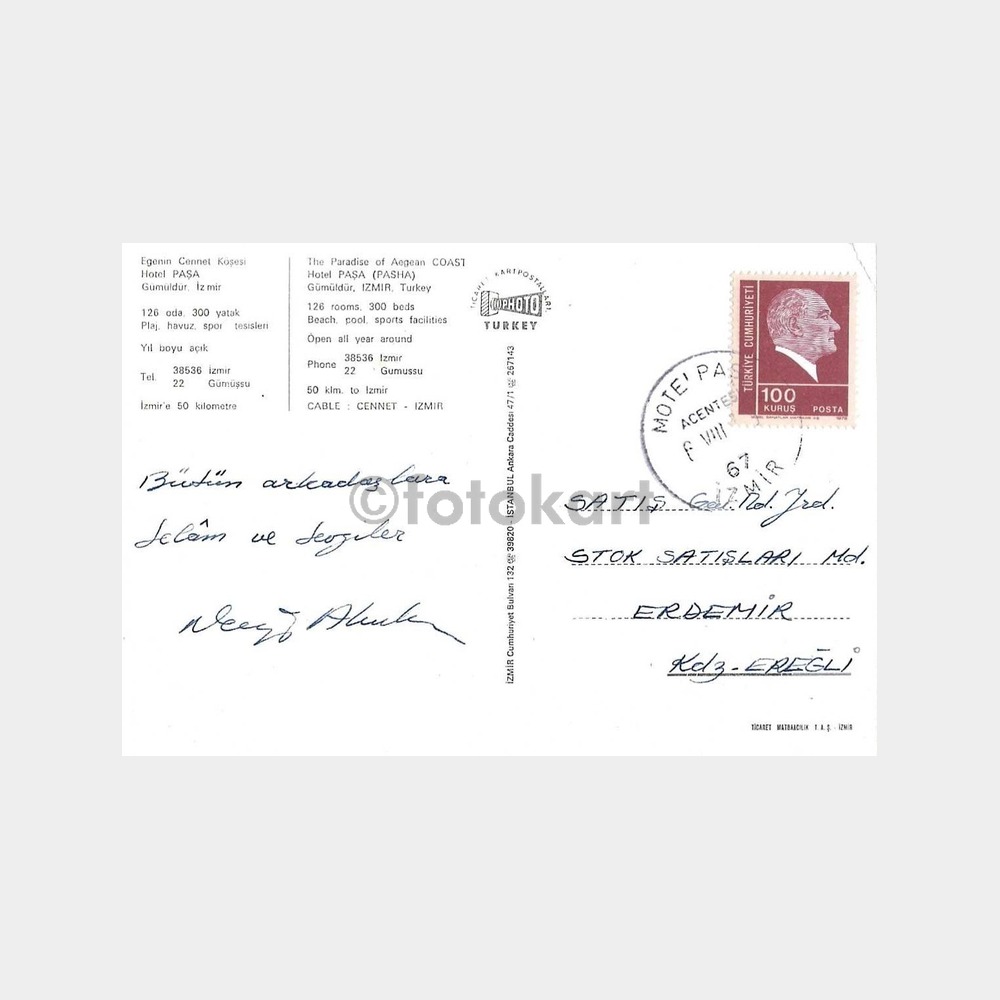 İzmir Gümüldür - Hotel Paşa Kartpostal - Görsel 2
