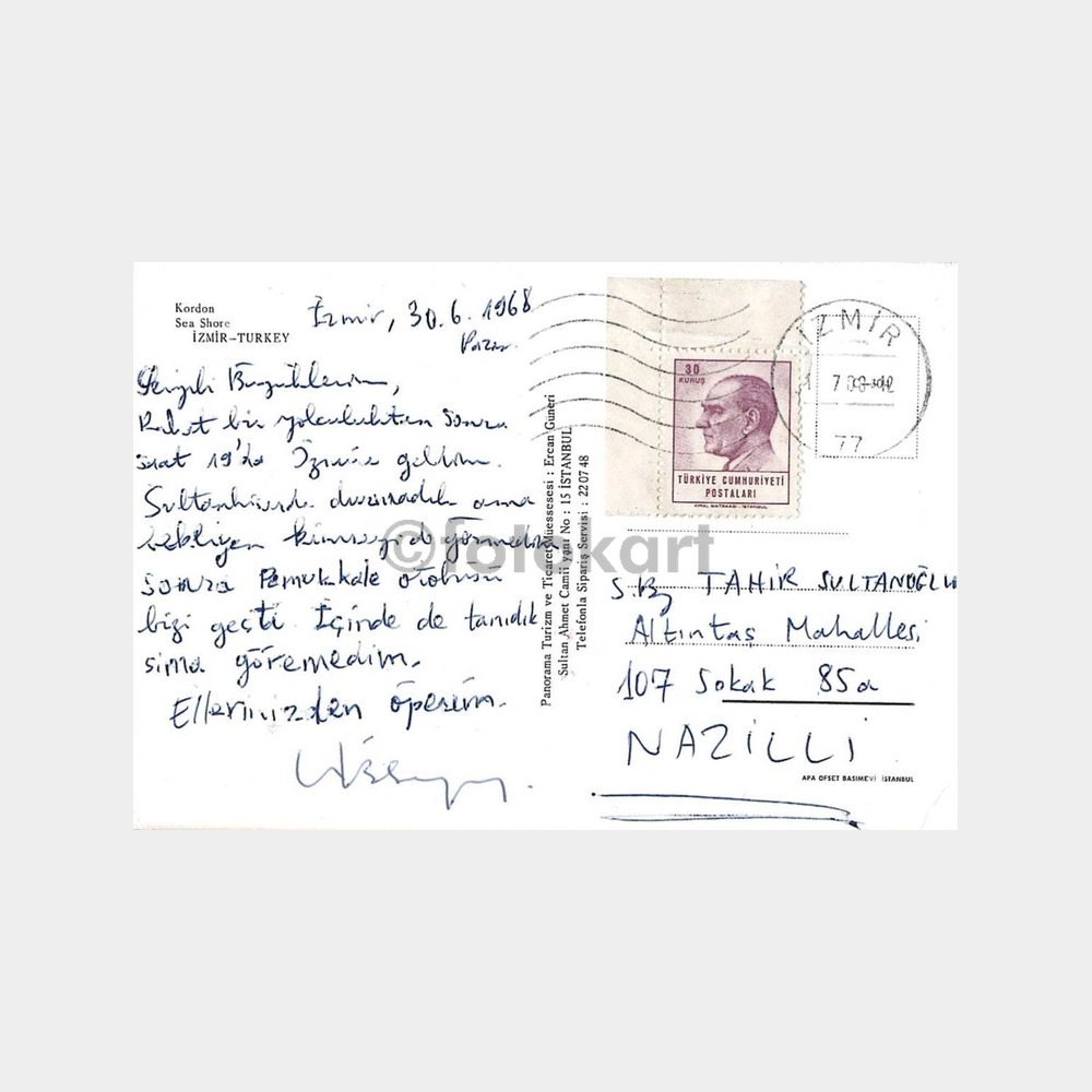1968 İzmir Kordon - Pullu Damgalı Kartpostal - Görsel 2