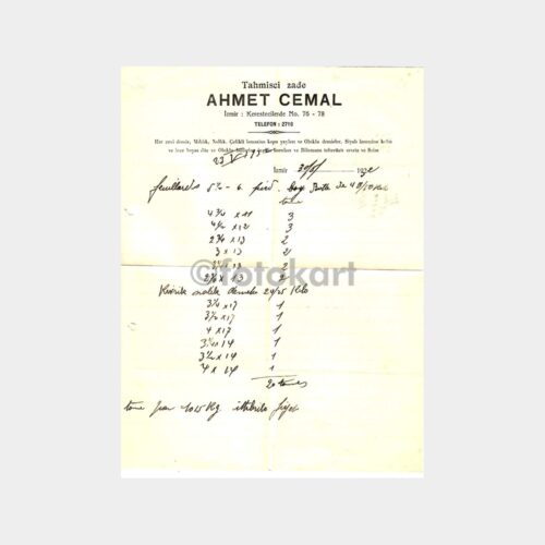 1932 İzmir Tahmisci Ahmet Cemal Teklif Mektubu