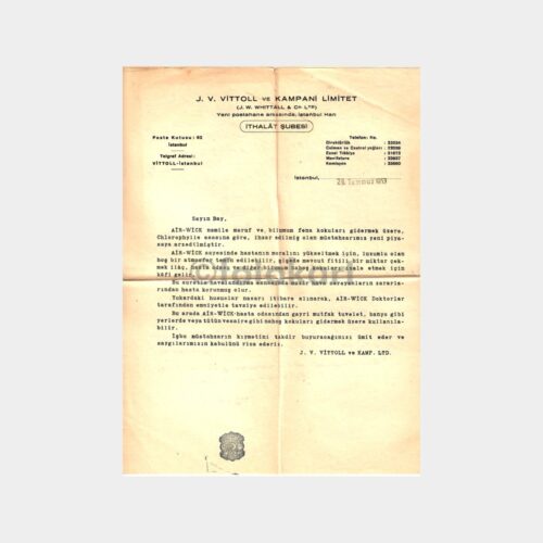 1953 J. V. Vittoll İlaç Tanıtım Yazısı