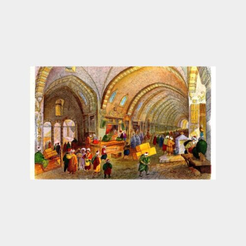 Kapalı Çarşı Konulu Çizim Tablo Kartpostal
