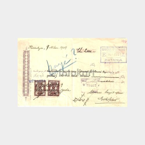 1929 Kütahya Banque Ottomane Makbuz