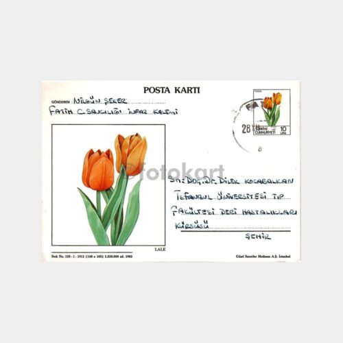 1983 Lale Desenli Fatih Damgalı Posta Kartı