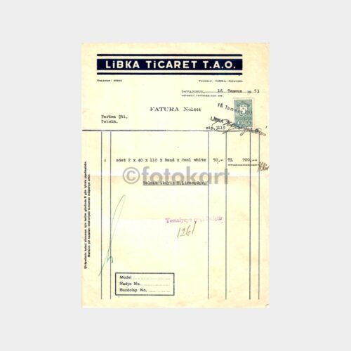 1953 Libka Ticaret Beyoğlu Faturası