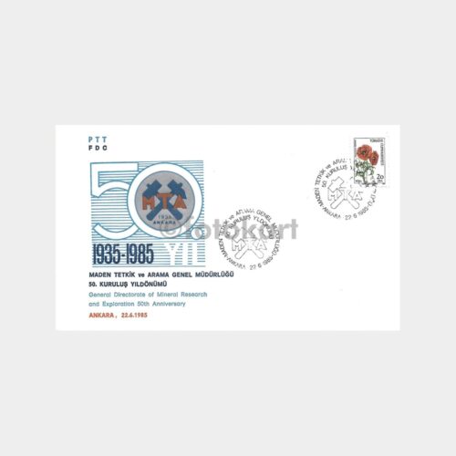 1985 Maden Tetkik Arama 50. Yıl PTT FDC-İlk Gün Zarfı