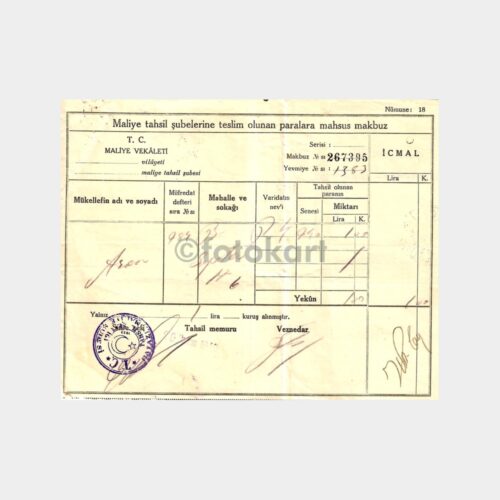 Maliye Vekaleti Tahsilat Makbuzu