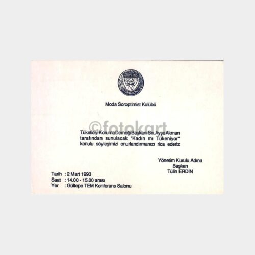 1993 Moda Soroptimist Kulübü Davetiyesi